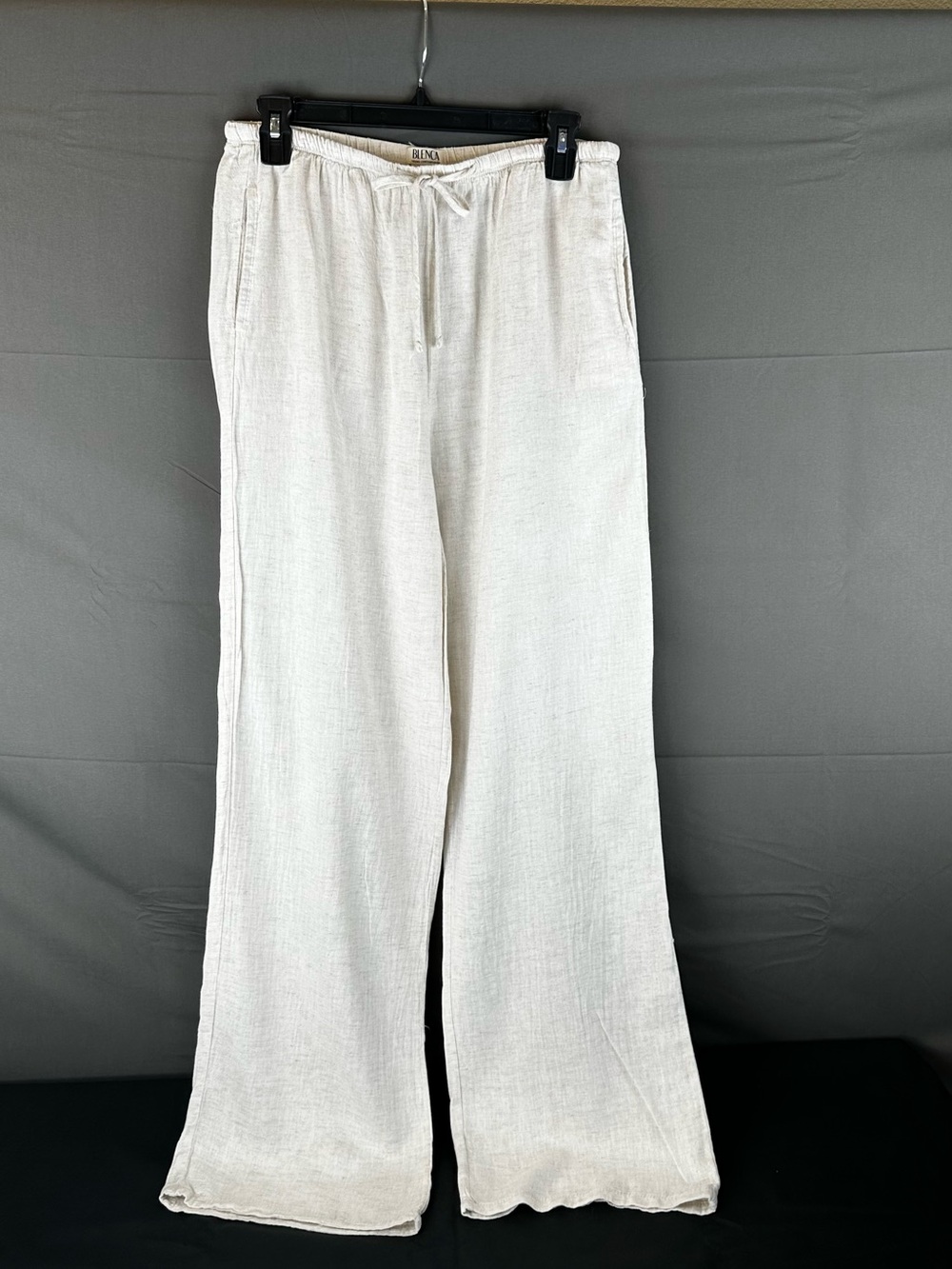 Women's Cream Linen-Blend Wide-Leg Drawstring Pants